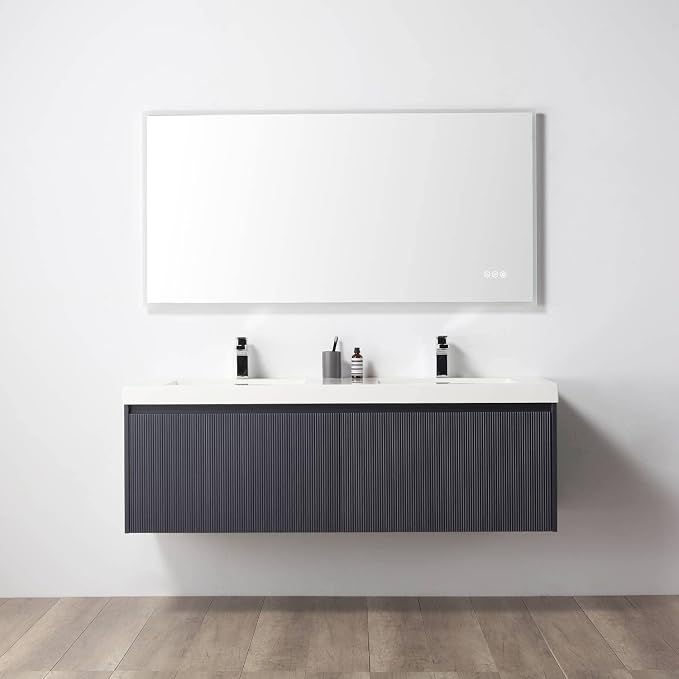 Blossom 60 Inch Double Sink Bathroom Vanity, All Wood Wall Mounted Floating - Image 7
