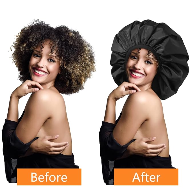 Auban Extra Large Shower Cap, Double-Layer Waterproof Reusable, XL Satin Lining - Image 7