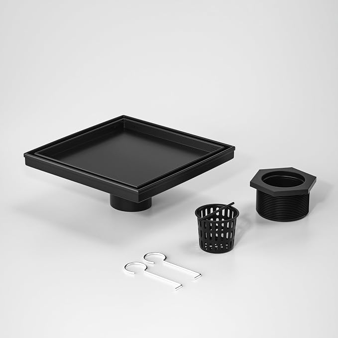 Square Shower Drain 8", Matte Black Floor Drain by Bernkot