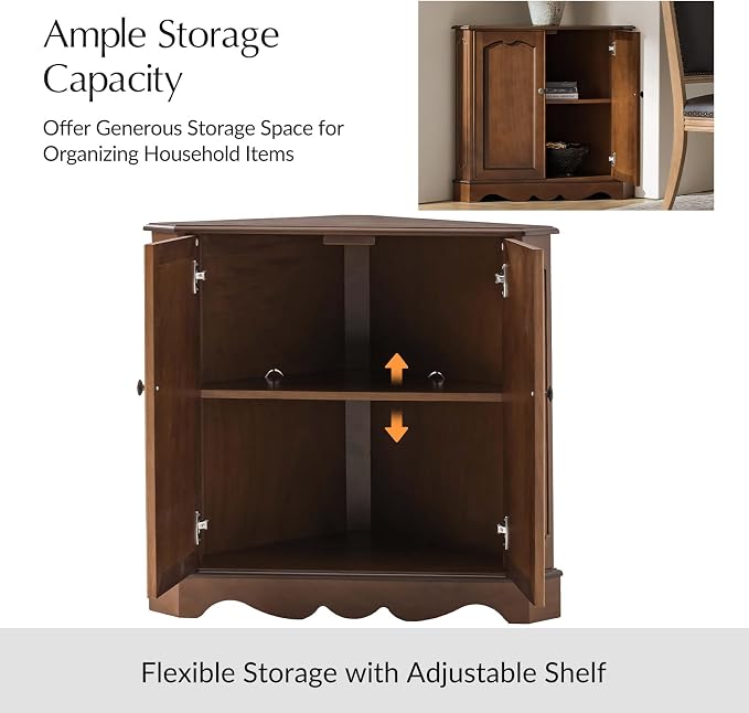 HULALA HOME Traditional Corner Triangle Cabinet, Freestanding Narrow Storage - Image 4