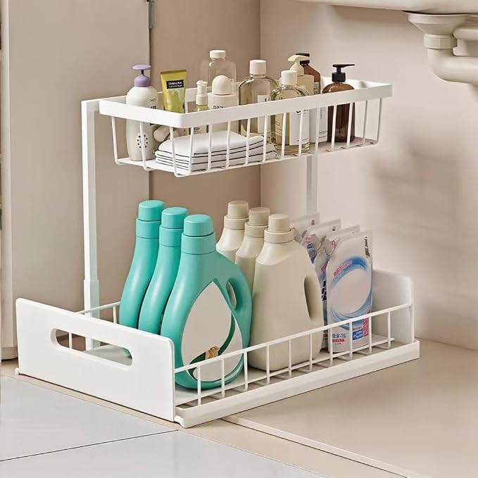 Under Sink Organizer Pull Out Kitchen Sink Organizer, 2 Tier L-Shape Bathroom by Unknown