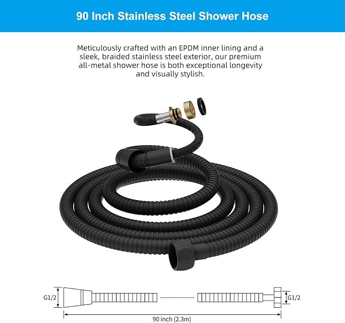 Hibbent All Metal Shower Hose, 90 Inch Stainless Steel Extra Long Shower Hose - Image 6