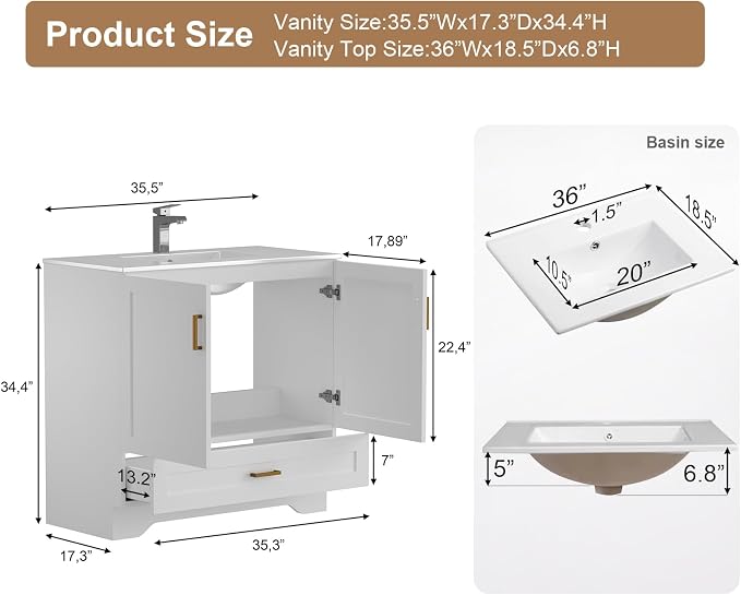 30 inch Bathroom Vanity with Sink, Modern White Vanity - Image 2