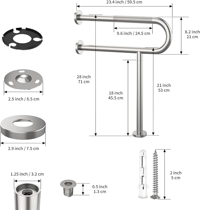 Toilet Support Rail 23.4X 28 Inch, Munzong Anti-Slip Satin Brushed Nickel - Image 2