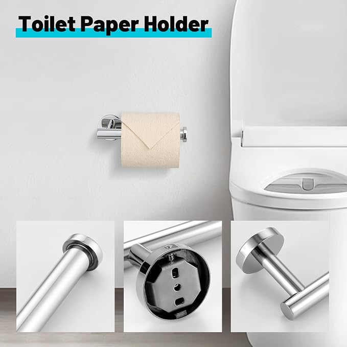 Chrome Bathroom Hardware Set, 6 Pieces Towel Bar Towel Holder Set Includes - Image 5