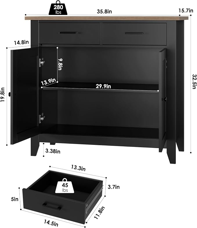 HORSTORS Kitchen Storage Cabinet, Modern Farmhouse Buffet Cabinet - Image 3