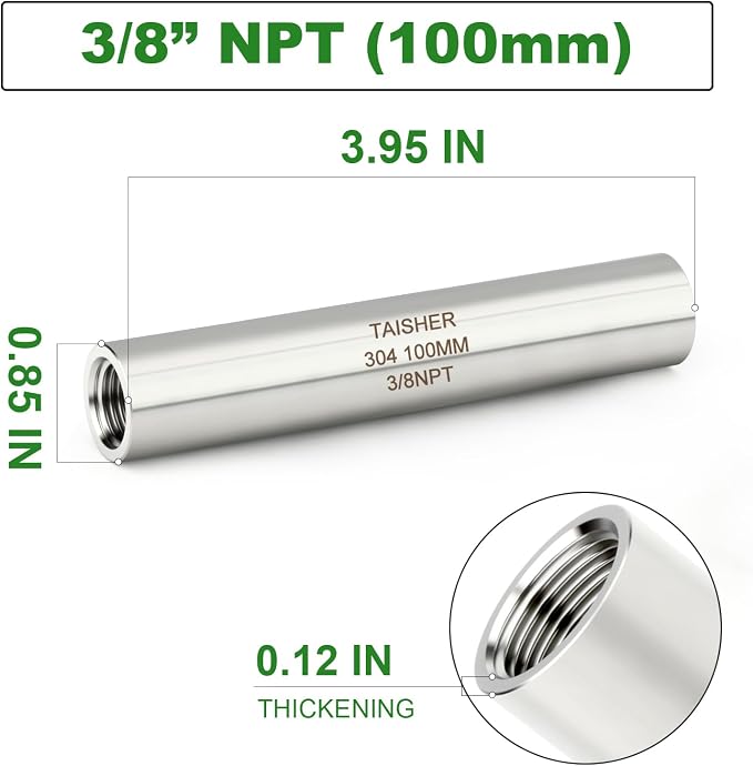 TAISHER 2PCS Stainless Steel Pipe Fittings, 3/8" NPT Female x 3/8" NPT Female - Image 2