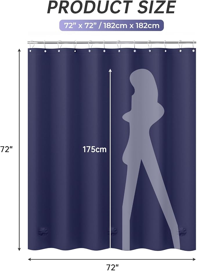 AmazerBath Navy Blue Shower Curtain, Thick PEVA, Heavy Duty Waterproof 72x72 - Image 8