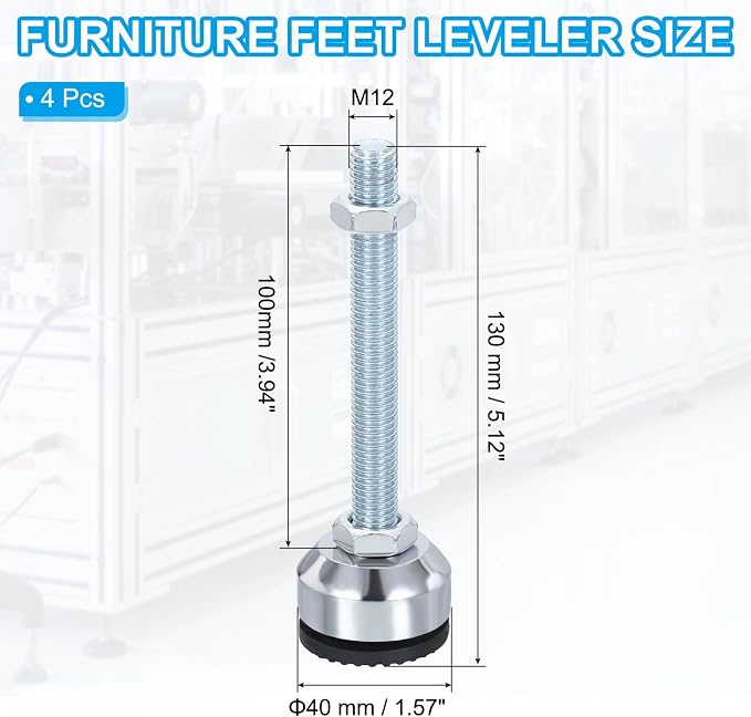 PATIKIL Furniture Leveling Feet 1.6" Dia Base M12 Thread - Image 2