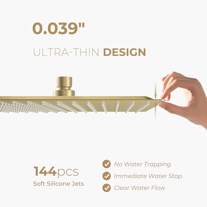 High Pressuer Square Rain Shower Head, Ultra Thin, SUS304 Stainless Steel - Image 9