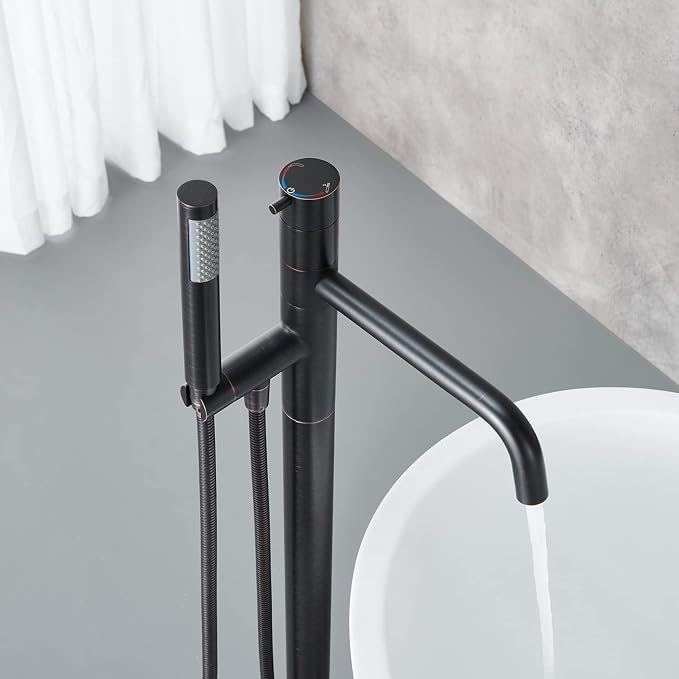 Freestanding Bathtub Faucet Floor Mount Tub Filler Oil Rubbed Bronze Brass - Image 5
