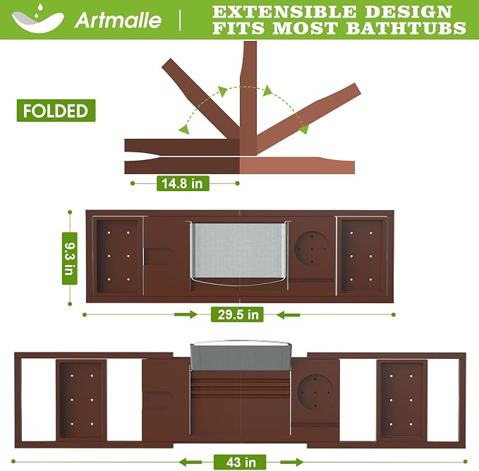 Bathtub Caddy Tray for Tub, Foldable Bamboo Bath Table Tray - Image 2