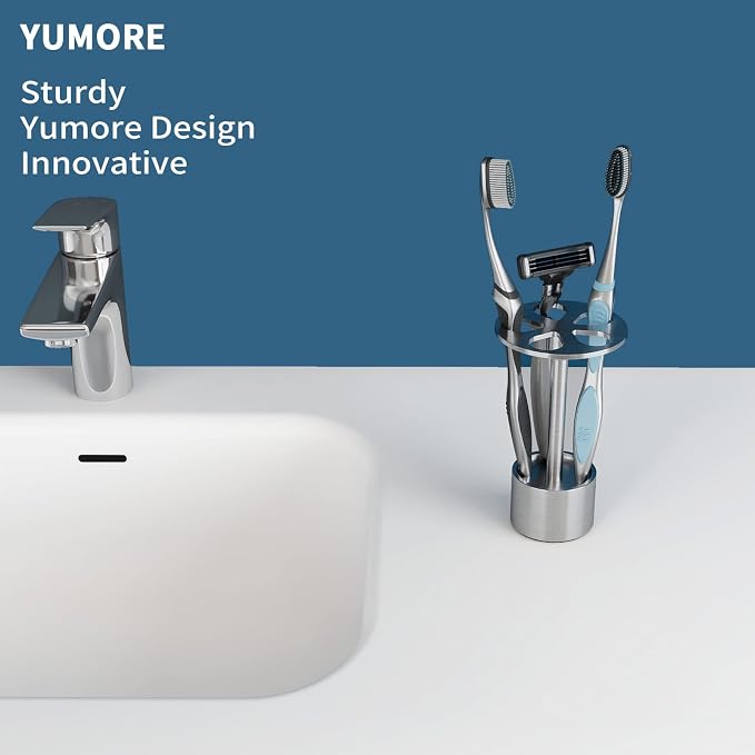 YUMORE Toothbrush Holder Stand Stainless Steel Tooth Brush Holder Bathroom - Image 2