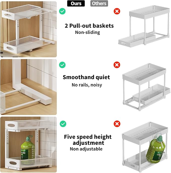 Under Sink Organizer, 2-Tier Pull Out Cabinet Organizer - Image 5