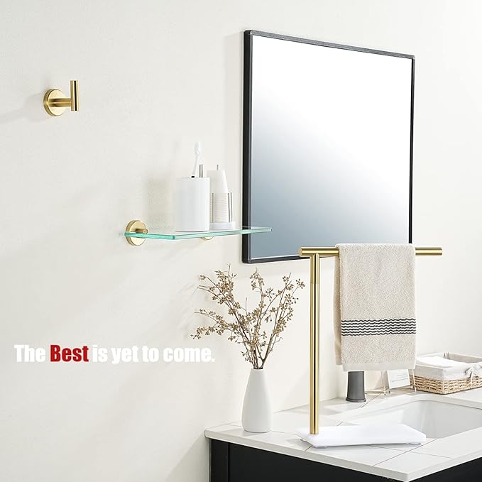 JQK Bathroom Glass Shelf Gold, Tempered Glass Shower Storage 12 by 5 inches - Image 4