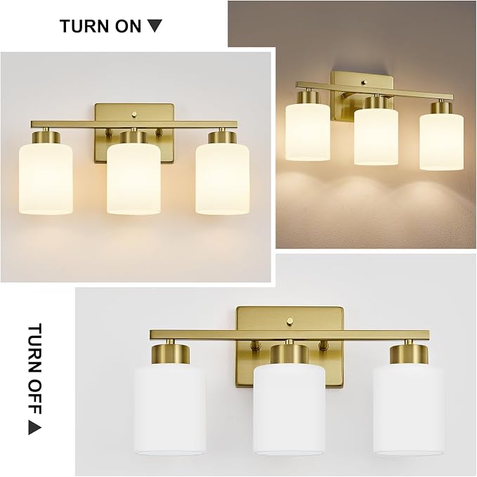 Brushed Gold Bathroom Light Fixtures, 3-Light Modern Vanity Light Over Mirror - Image 6