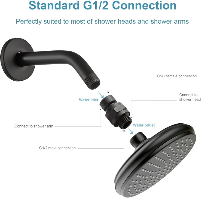 OFFO Shower Head Swivel Ball Adapter, All Metal Adjustable Shower Arm Extension - Image 5