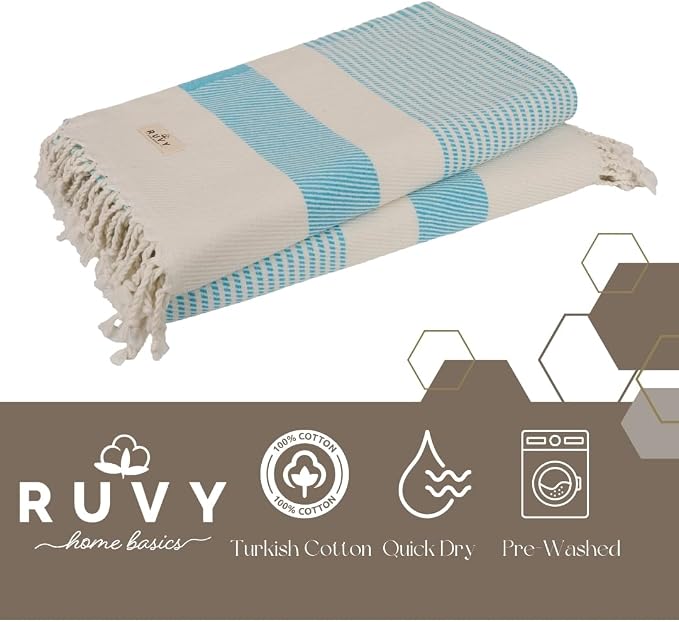 Ruvy Home Basics 2 Pack Turkish Beach Towels – Oversized Quick-Dry Bath Towels - Image 2
