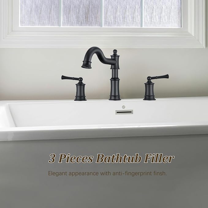 Roman Tub Faucet Classic Widespread Deck Mount Bathtub Faucet 3 Holes Brass - Image 7