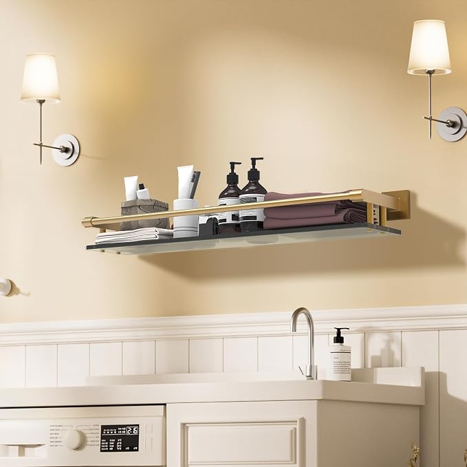 Glass Shelf for Bathroom 24 inch Rectangular Stainless Steel Wall Sheves - Image 2