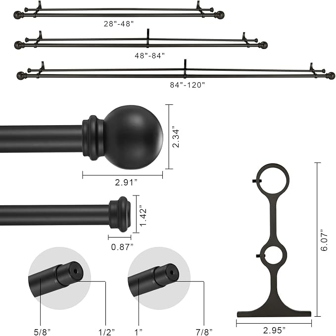 Double Curtain Rod 28 to 48 inch, Adjustable 1 inch Double Drapery Rod Rods - Image 4