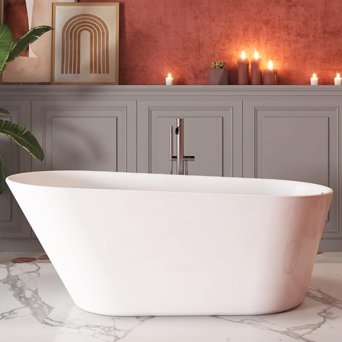 61" Acrylic Freestanding Bathtub, Single Slipper Free Standing Tub, Soaking Tub by Mokleba