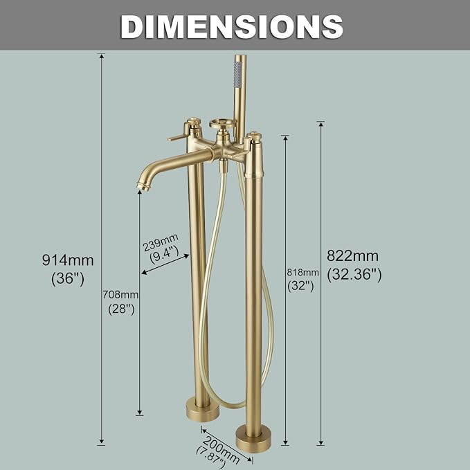 Gold Freestanding Bathtub Faucet Floor Mount Tub Filler - Image 6