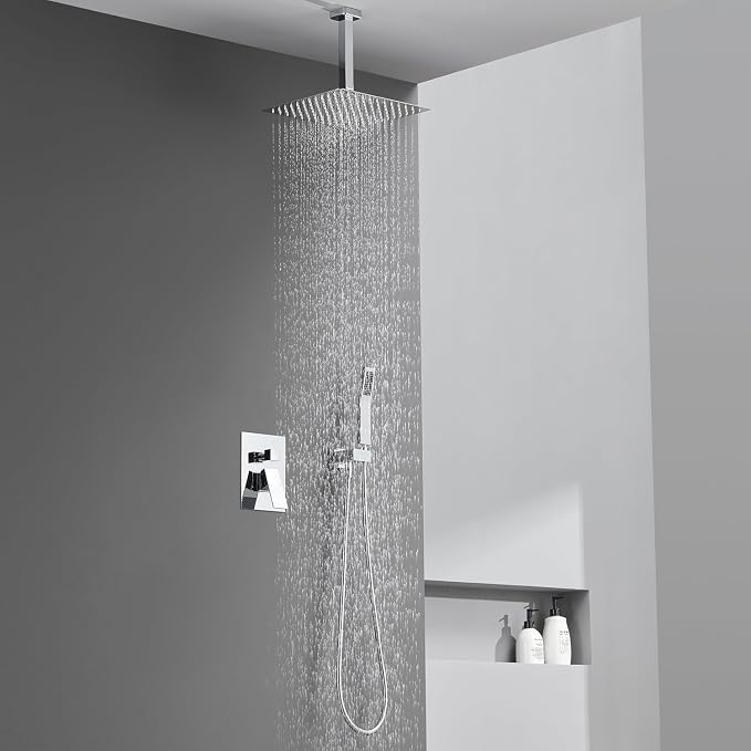 Shower System 12 Inches Rain Shower Combo Set Chrome Ceiling Mount Shower - Image 4