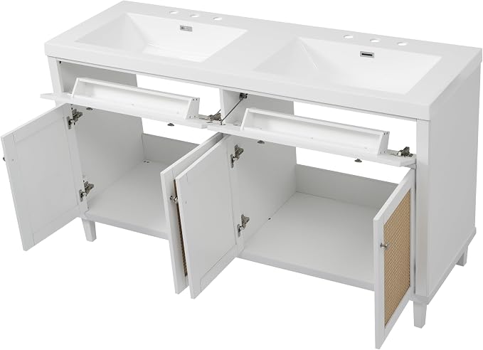 60" Bathroom Vanity with SMC Double Sink, Modern Large Storage Space with 2 - Image 8