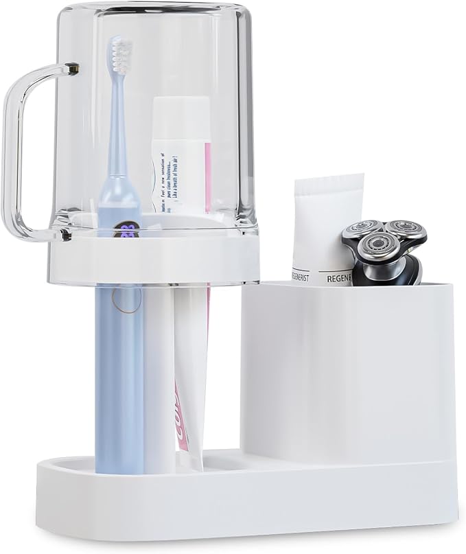 Toothbrush Holder with Cup/Cover Contains 2 Slots, Bathroom Counter Organizer by Unknown