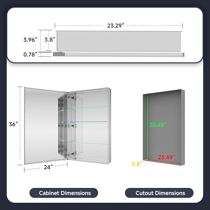 Medicine Cabinet 24" x 36", Bathroom Medicine Cabinet - Image 2