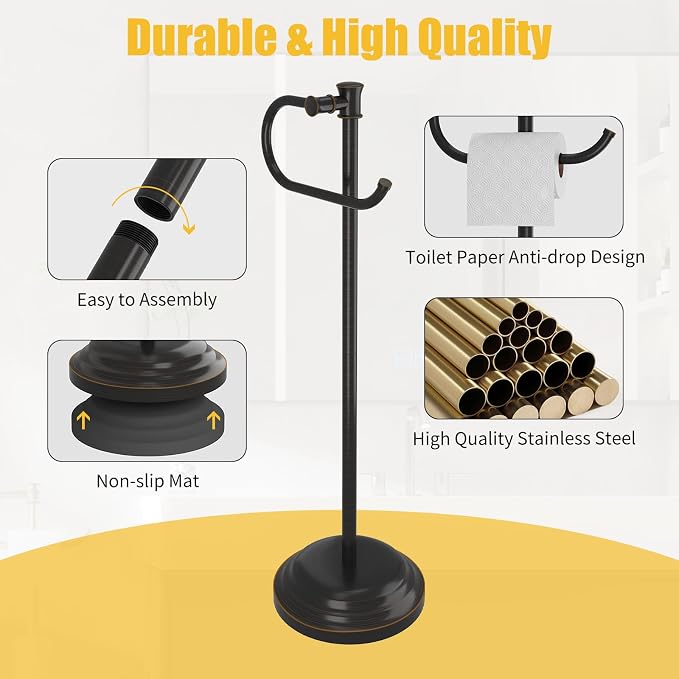 BESy Toilet Paper Holder Free Standing Bathroom Toilet Tissue Holder Stand - Image 9
