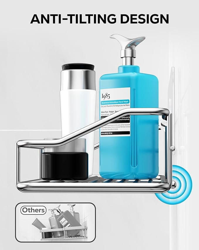 Nieifi Shower Caddy Shelf with Hooks Storage Rack Organizer Adhesive Stainless - Image 4