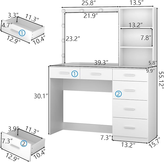 Loomie Vanity Desk with Lighted Mirror & Power Outlet, Makeup Vanity Table with - Image 2