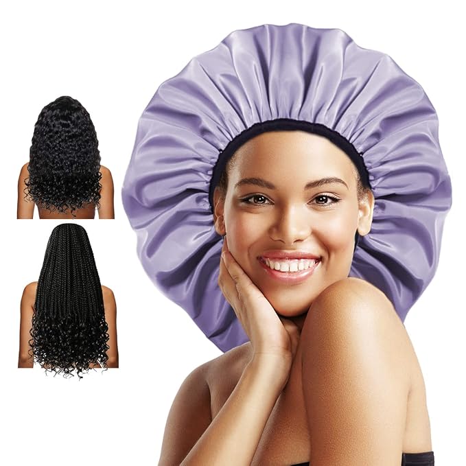 Auban Extra Large Shower Cap, Double-Layer Waterproof Reusable Satin Lining by Auban