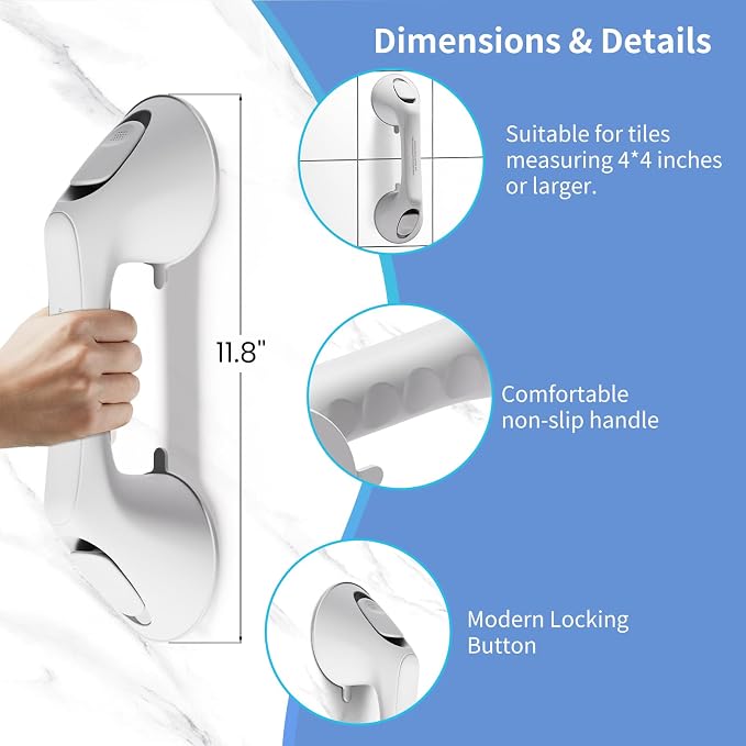2 Pack 12 Inch Grab Bars for Bathtubs and Showers for Seniors, Heavy Duty - Image 6
