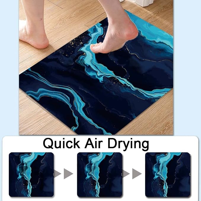 Bath Mat Rug, Deep Blue Gold marbleNon Slip Quick Dry Super Absorbent Thin - Image 4