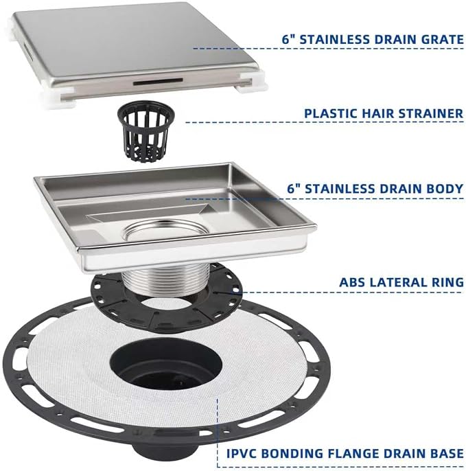 6-Inch Square Shower Drain Kit - Image 4