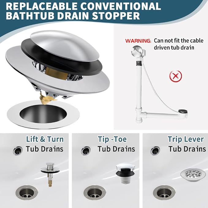 Bathtub Drain Stopper with Hair Catcher, Anti Clogging Bath Tub Drain Stoppers - Image 4