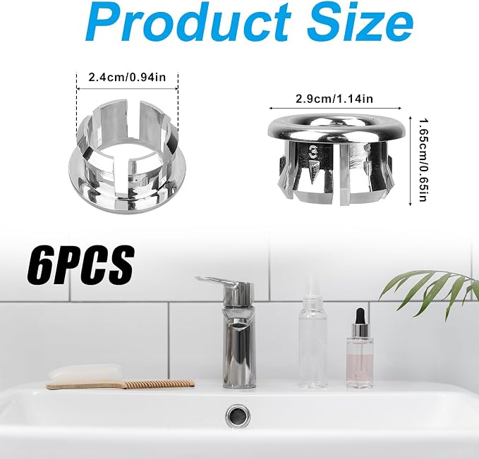 6pcs Sink Overflow Ring, Chrome Plated Bathroom Sink Overflow Trim Ring Cover - Image 2