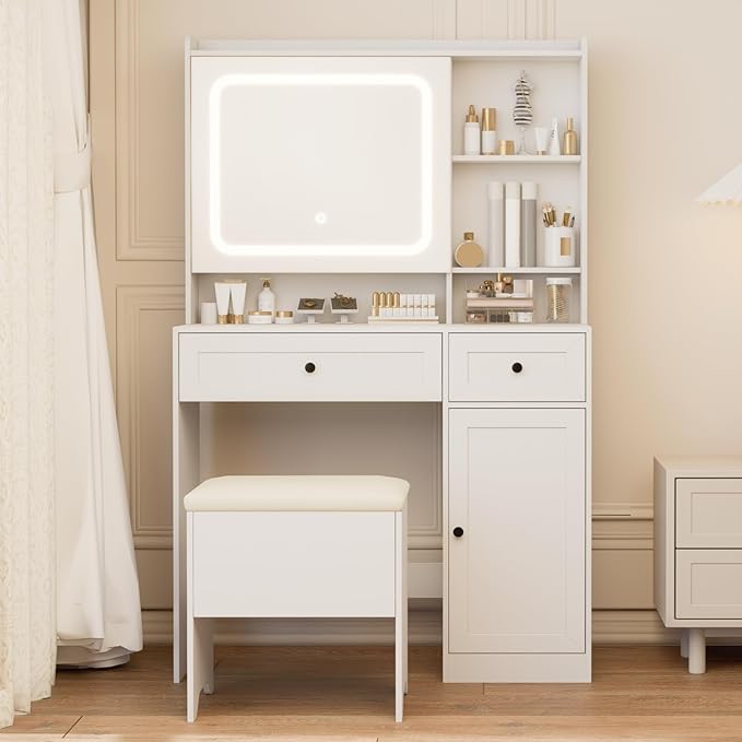 Vanity Table with Hidden Storage & LED Mirror - Image 2