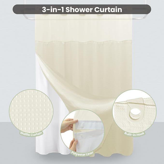 Inhousolu Extra Long No Hook Shower Curtain - Image 2
