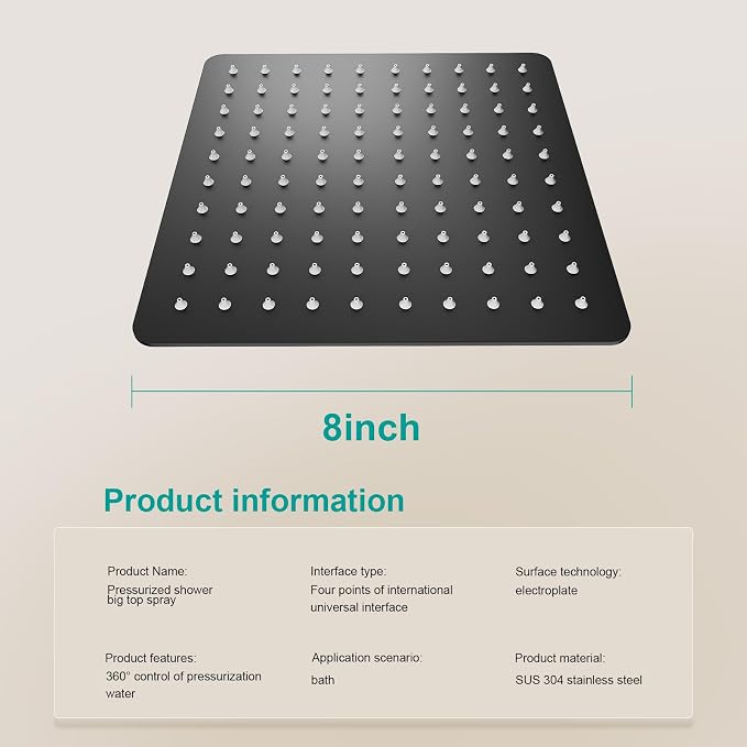 Square Rain Shower Head, High Flow Stainless Steel, Work - Image 2