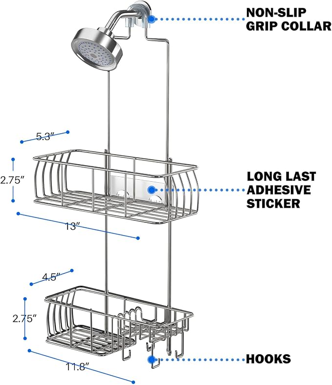 Epicano Anti-Swing Hanging Shower Caddy Stainless Steel 304, Over Head Shower - Image 8