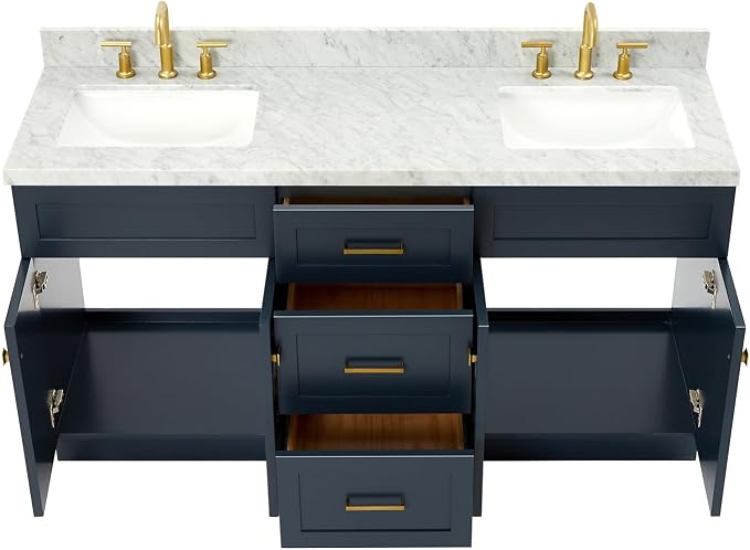 ARIEL Hamlet 67" Midnight Blue Double Vanity, 1.5" Edge Italian Carrara Marble - Image 5