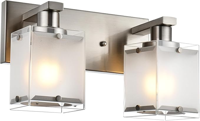 2-Lights Wall Sconce Lighting, Brushed Nickel Bathroom Vanity Light Fixture by WINSHENLighting