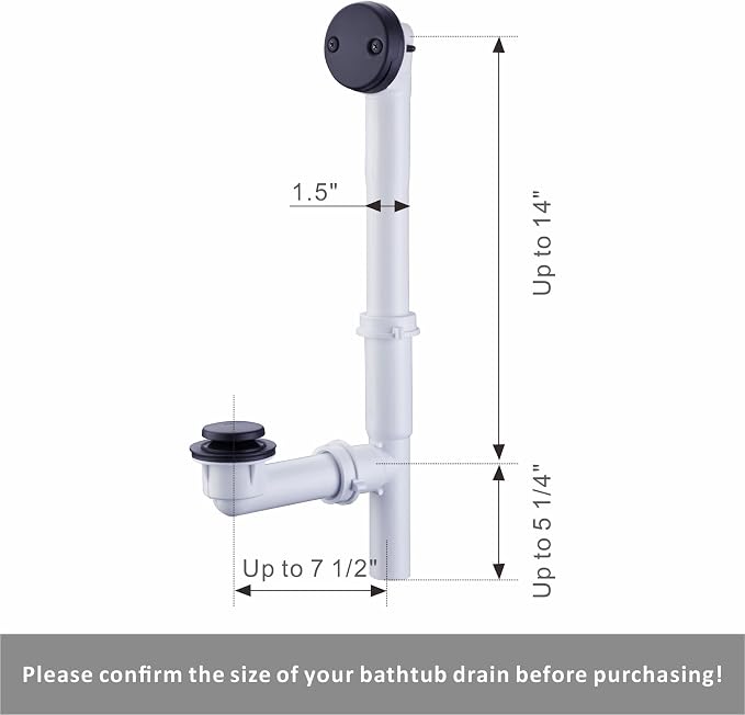 1-1/2" Bathtub Drain Kit Wellup Tubular Tip Toe Bath Waste Drain Kit, Touch-Toe - Image 3
