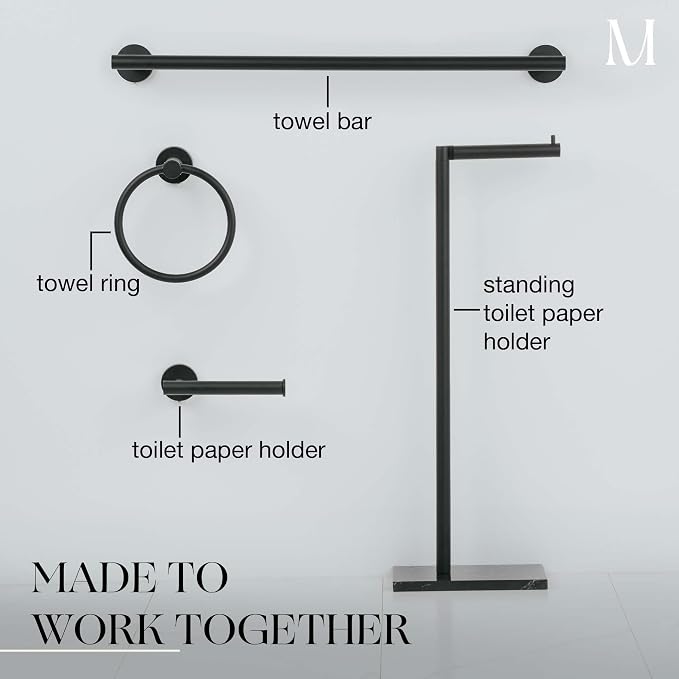 MARMOLUX ACC Free Standing Matte Black Toilet Paper Holder Stand Black Marble - Image 8