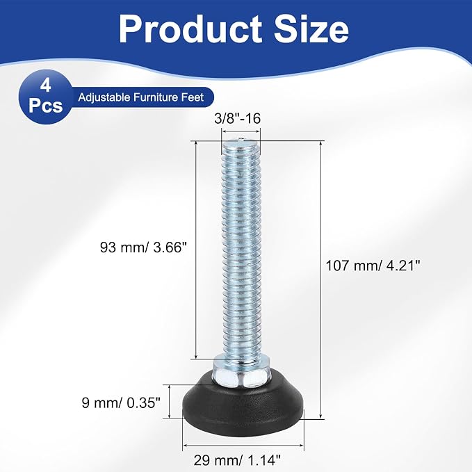 uxcell 3/8"-16 Thread Furniture Feet Levelers - Image 2