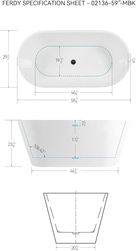 FerdY 59" Shangri-La Elite, Acrylic Freestanding Bathtub, Modern & Contemporary - Image 7